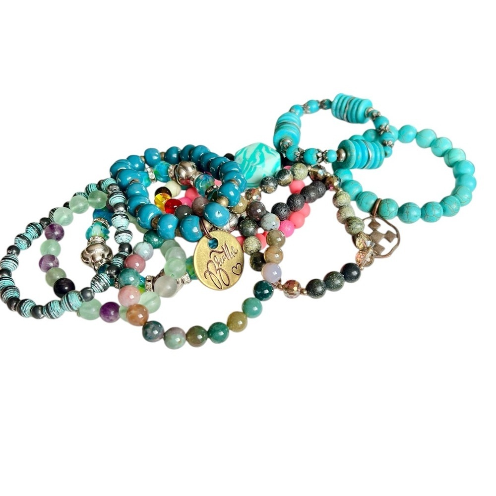 Lot of 10 Beaded Stretch Bracelets Boho Festival Rave Repurposing